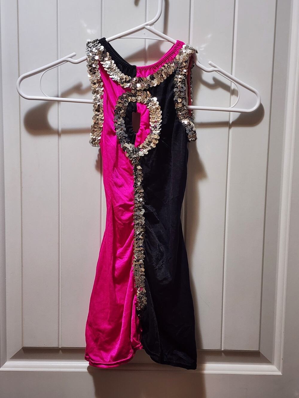 Girls Curtain Call Dance Costume Black Pink Silver Sequins Multicolor Size CH M